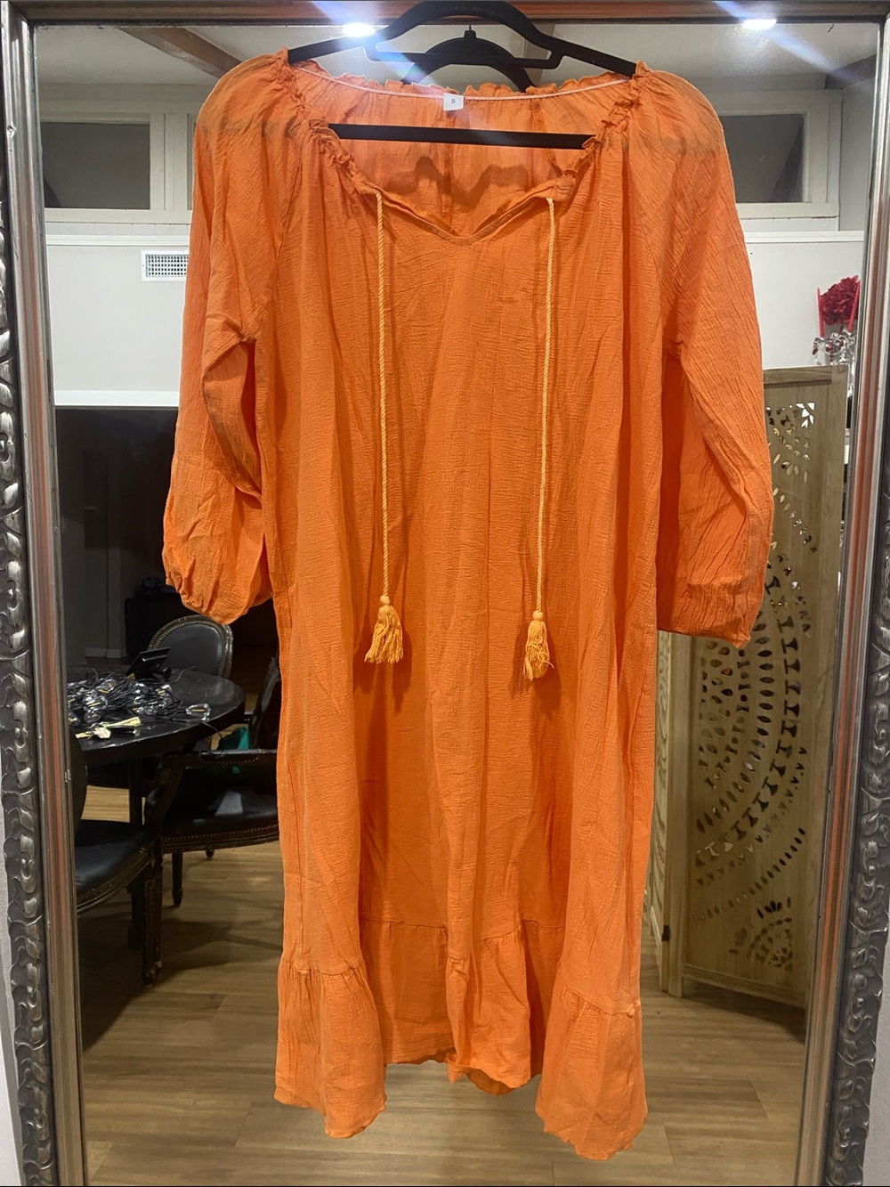 Source Unknown Orange Tassel Tie-Neck Midi Dress